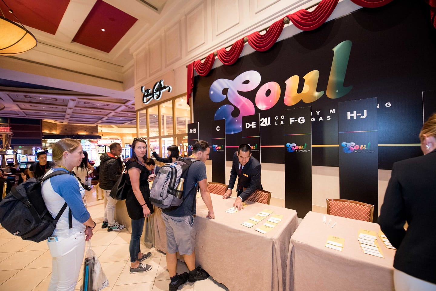 Employees checking in at SOUL-branded tables on the Caesars Palace casino floor