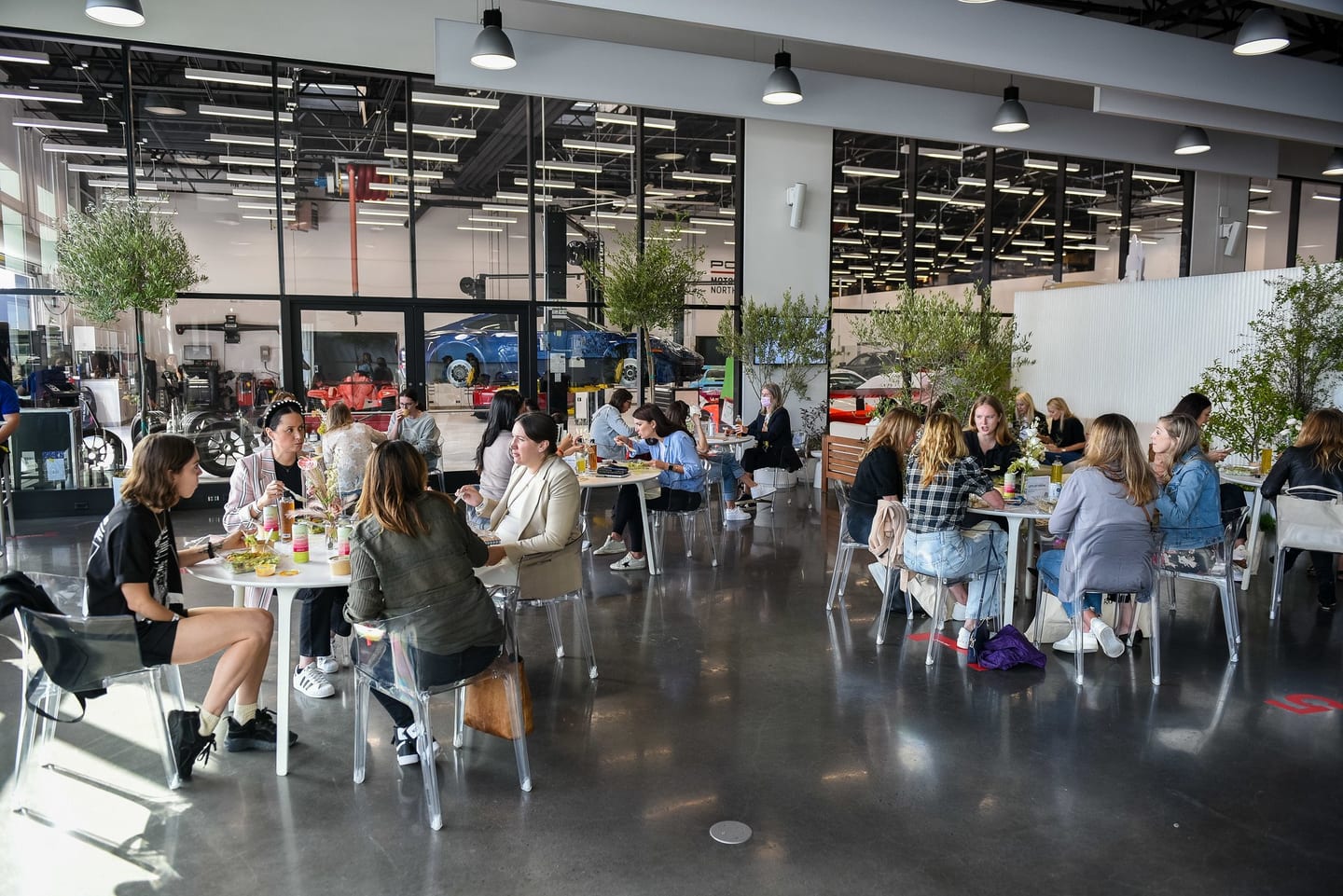 Guests dining at a large Los Angeles event venue