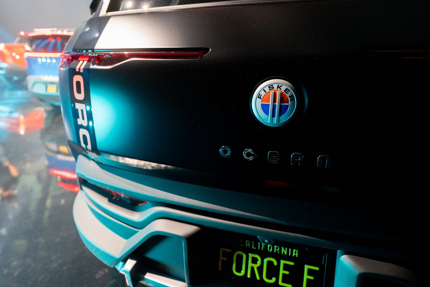 The rear of the Fisker Force E showing its California Force E plate