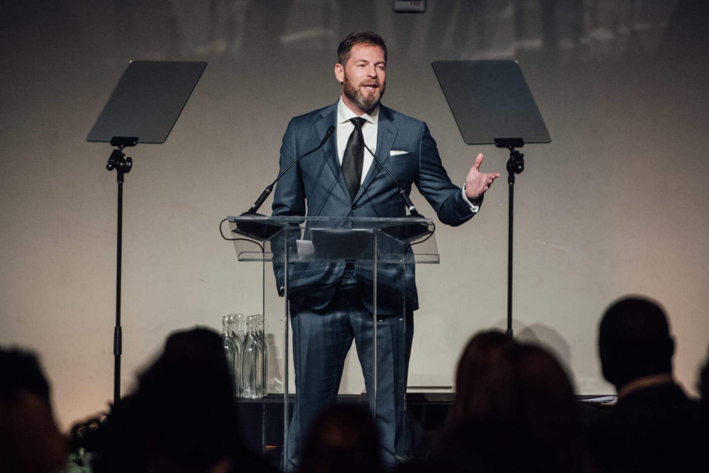 A speaker at the podium during the 15th annual Global Green pre-Oscar gala at NeueHouse Hollywood