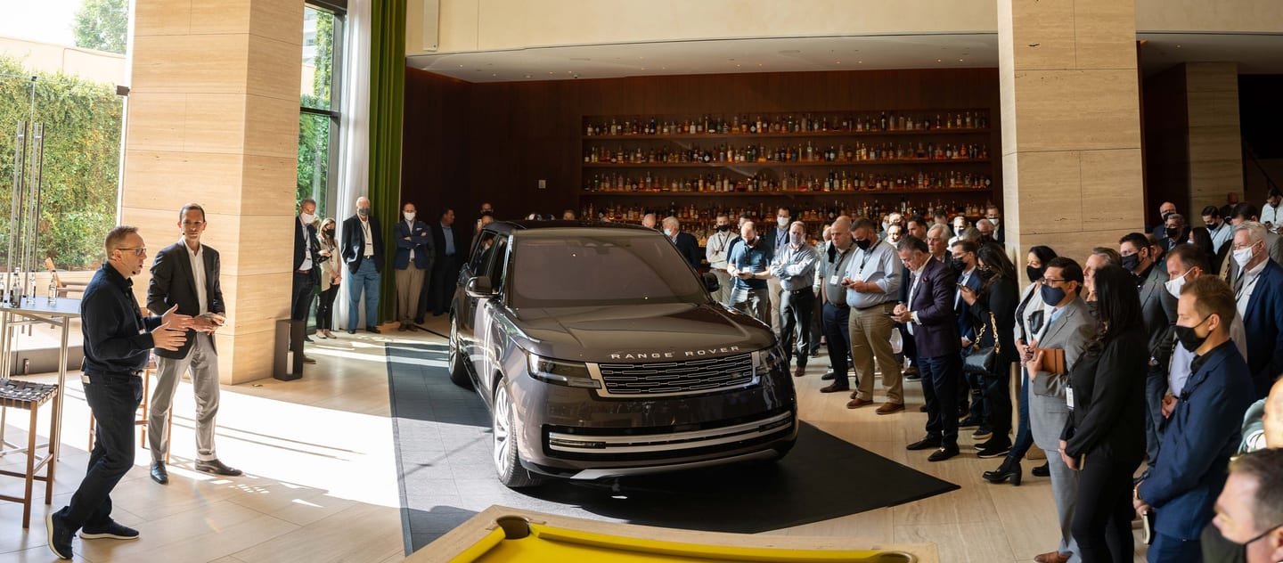 Range Rover unveiled before an audience at an auto event