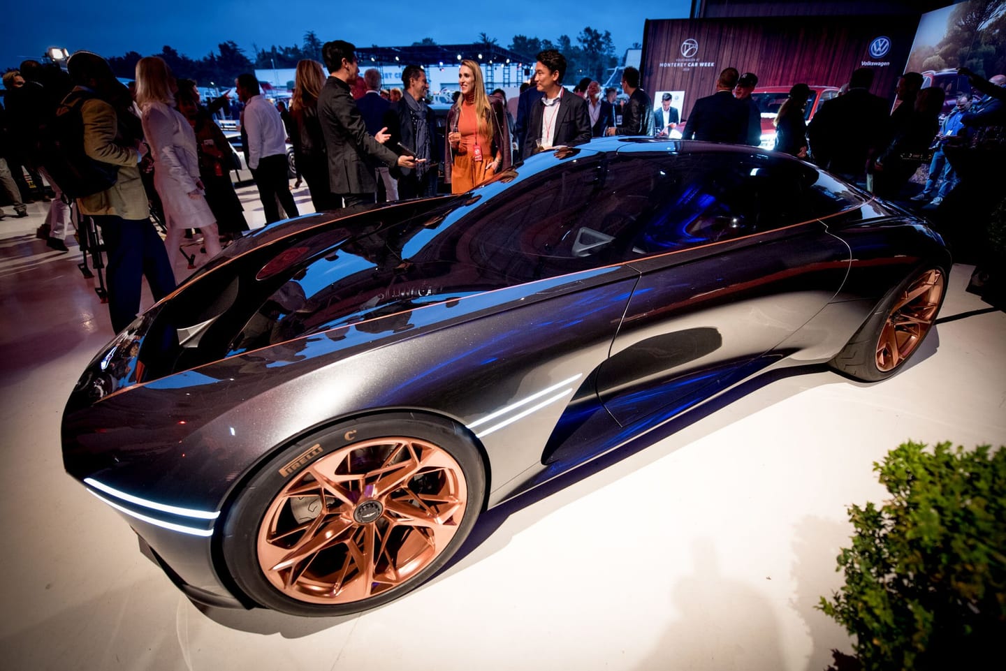 Detail of a blue sports car at an auto event