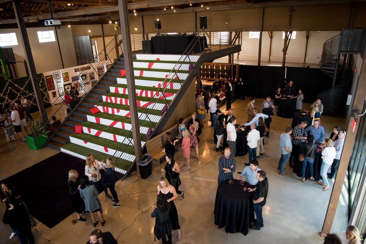 Guests on a staircase at an event venue
